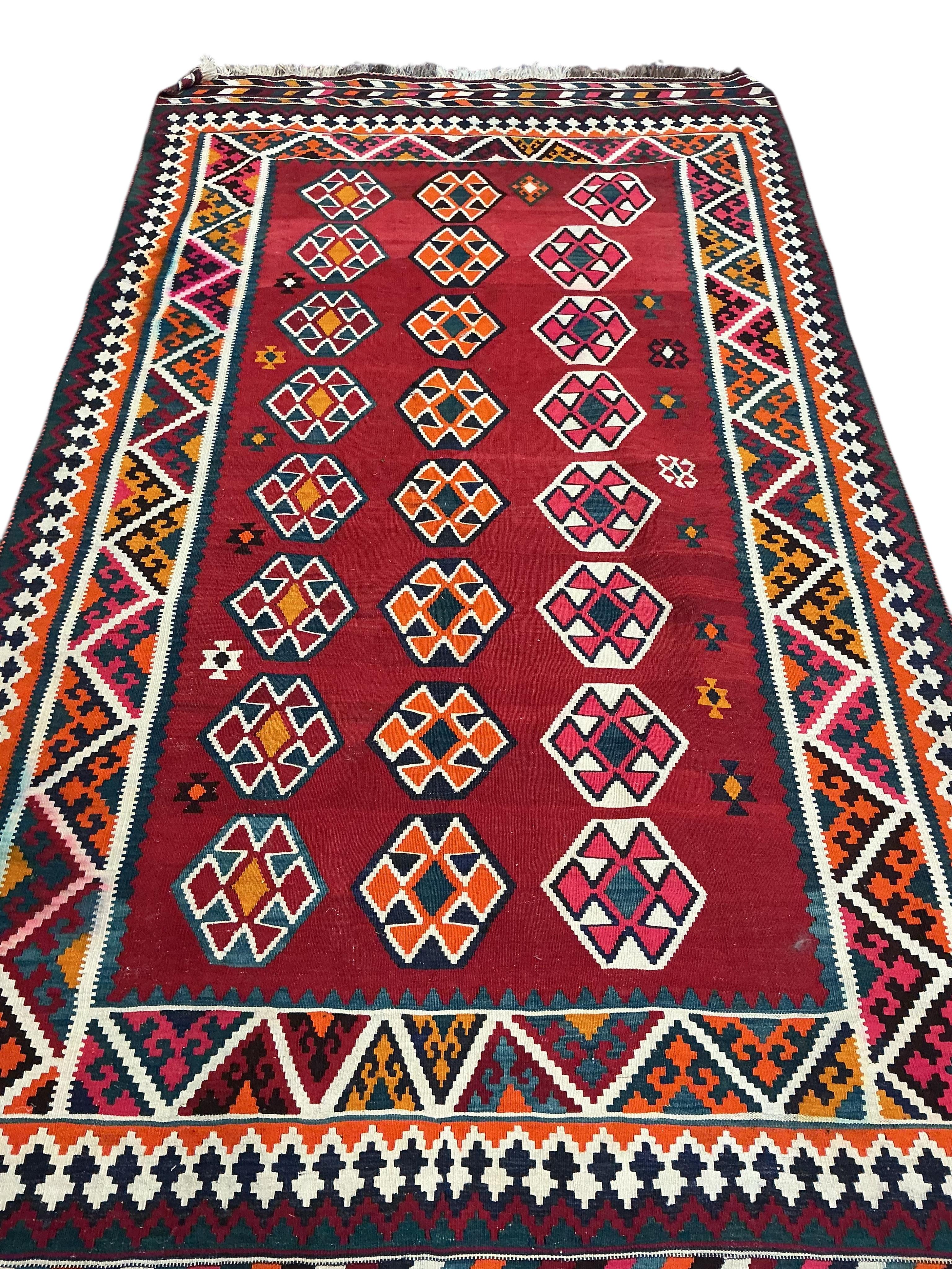 Two Kilim geometric flat weave rugs, larger 270cm x 150cm